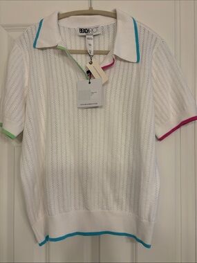 Beach Riot White Knit Polo with Bright Contrast Edges